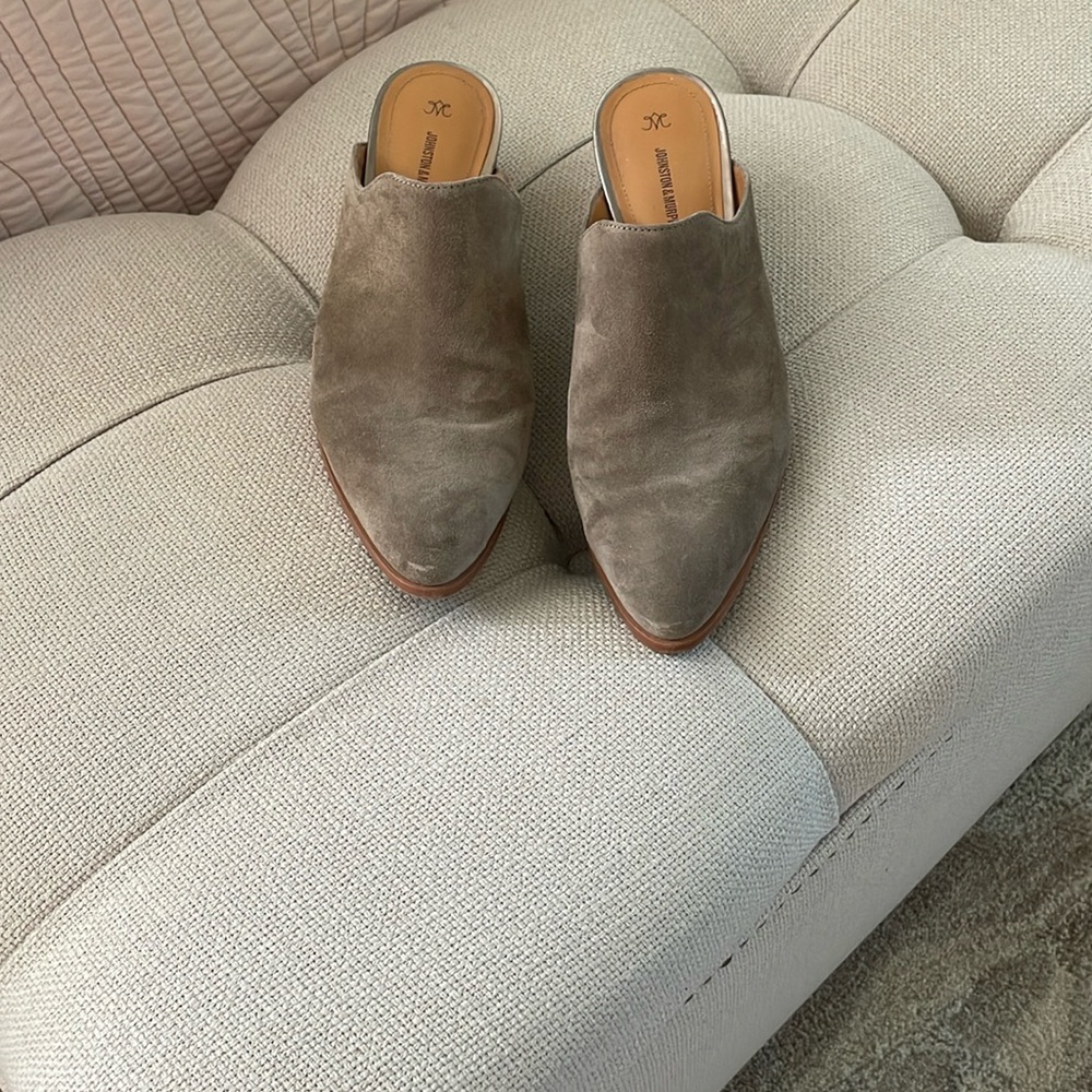 Suede Pointed Toe Slip-On Mules - Taupe